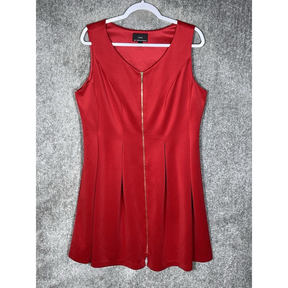 New York‎ Clothing Co Dress Womens Size 14W Red Sleeveless Pleated Front Zip